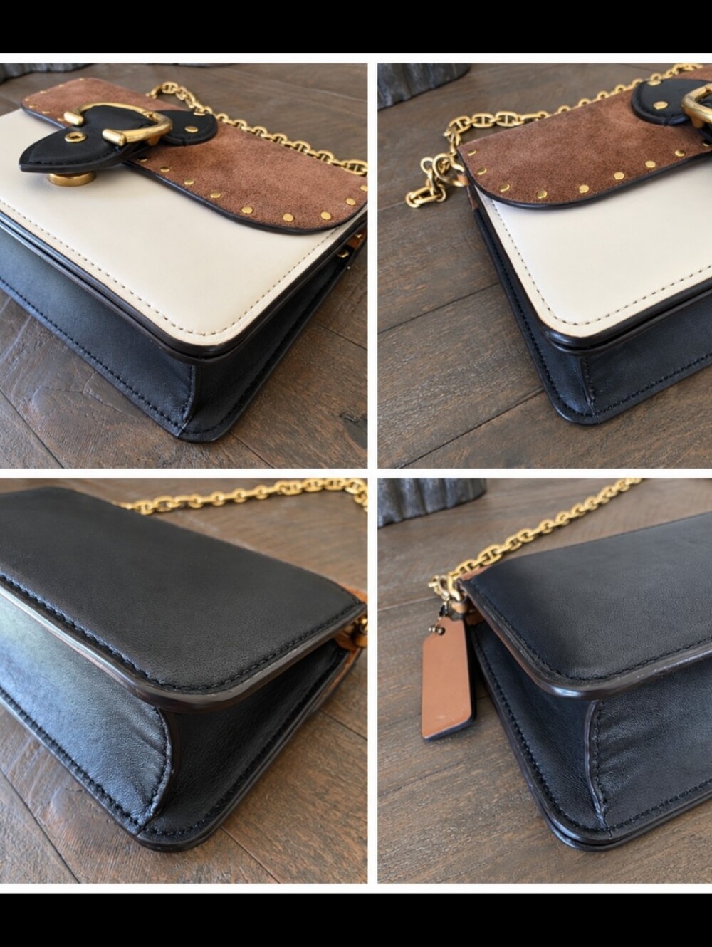 Coach Beat Crossbody Clutch Brown Suede White Leather Rivet Chain Strap - Picture 16 of 16